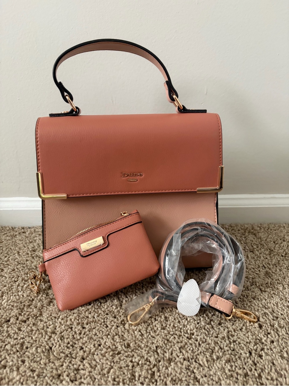 Dune London Two-Tone Peach Top-Handle Satchel with Pouch